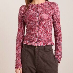 Elliana Smocked Cardi - Blue & Red Gingham